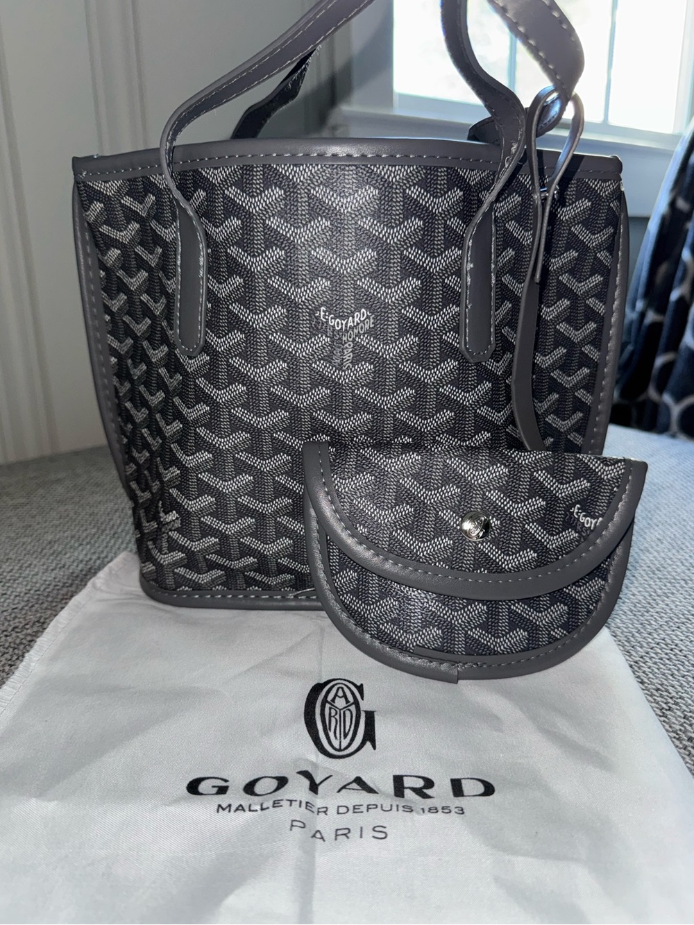Goyard Gray Chevron Mini Cabas Tote with Coin Pouch